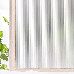 CottonColors Window Privacy Film 35"X 78", Frosted Reeded Glass Window Film Decorative Window Film Heat Blocking Static Cling Non-Adhesive Fluted Glass Window Film