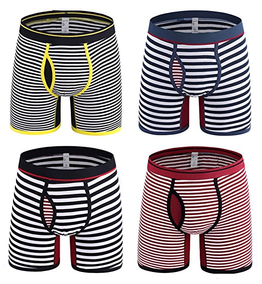 Okany Men's Stripe Boxer Briefs Breathable Ringer Cotton Underwear - Assorted packs