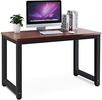 Nicemoods Computer Desks 120x60cm Workstation Home Office Writing Desk Made of Wooden and Anti Rust Paint Steel Frame for Home Living Room Restaurant (Teak With Black Leg)