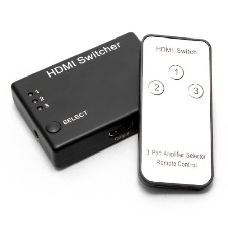 Voygon 3-Port 3-In 1-Out 3x1 HDMI SwitchSwitcher w Remote and Power Adapter 3D 1080P for Bluray PVRNetflixRokuKodi Box PS4PS3 XboxOneXbox360 iPhoneiPadAndroidFire