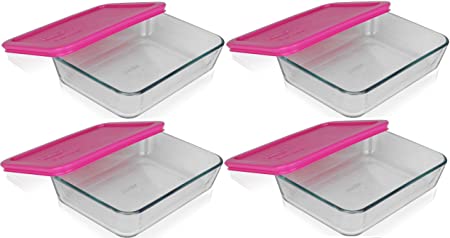 3-Cup Rectangle Food Storage (Pack of 4 Containers) (3 cup, pink)