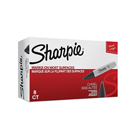 Sharpie Permanent Markers, Chisel Tip, Black, 8 Count