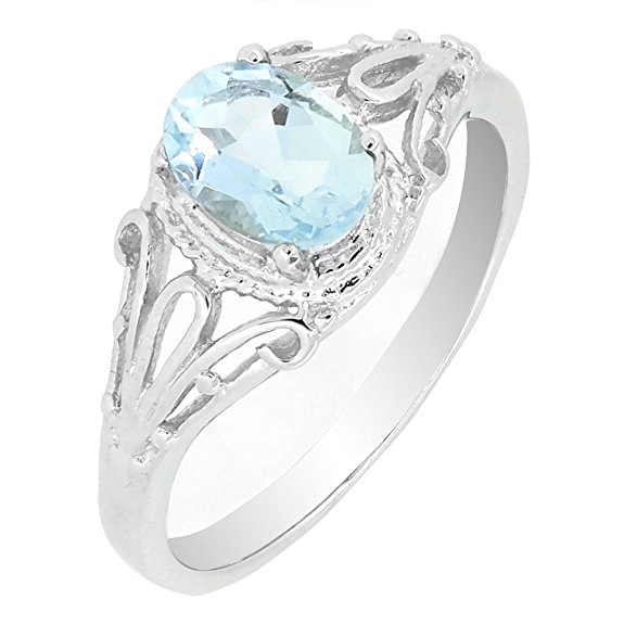 Filigree Sterling Silver Oval Cut Natural Aquamarine Ring (3/4 CT.T.W) in Vintage Style