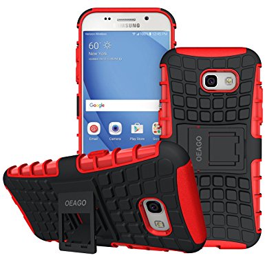 Galaxy A5 2017 Case, OEAGO Samsung Galaxy A5 2017 Case [Shockproof] [Impact Protection] Tough Rugged Dual Layer Protective Case with Kickstand for Samsung Galaxy A5 2017 - Red