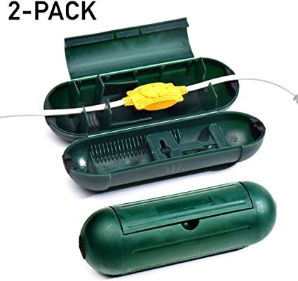 2 Pack Electrical and Extension Cord Protective Cover Set (Green) | Indoor Outdoor Water-resistant Holder for String Lights, Plugs and Wires | Capsule Shaped Protector with Large Compartment