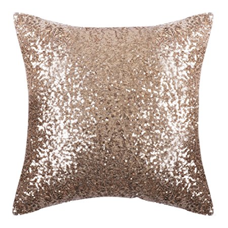 Pony Dance Stylish Solid Luxurious Sequins Cushion Cover for Party,18"x18"(45cmx45cm), Light Gold