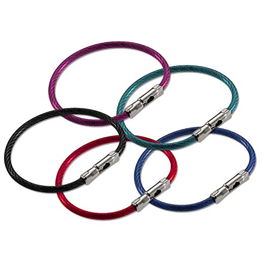Lucky Line 5" Flex-O-Loc Cable Key Ring, Galvanized Steel, Corrosion-Resistant, 25 Pack, Assorted Colors