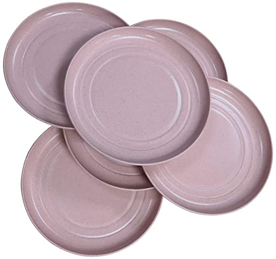 6 Pcs 6INCH Lightweight Wheat Straw Plates, Unbreakable Dinner Plate for Baby Kids, Toddler, Anti-fallen, Dishwasher Microwave Safe Plates (small, pink)