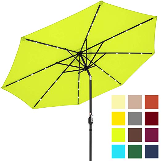 Best Choice Products 10ft Solar Powered LED Lighted Patio Umbrella w/Tilt Adjustment, Fade-Resistant Fabric, Wind Vent - Light Green