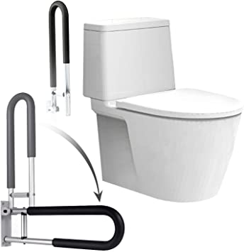 ‎Toilet Safety Handicap Grab Bars, Rail for Toilet Aid,24 Inch Non-Skid Folding,Barrier-Free Foldable, Handrails Elderly Safety Bar Hand Support,Flip Up Rails for Family &Friends.