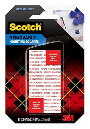 Scotch Removable Double-Sided Mounting Squares, 16 Pre-Cut Foam Squares, 0.7 in. x 0.7 in., Removes Easily Without Leaving Any Residue, Photo-Safe, Mess-Free Application (108AMS-SQ-16)