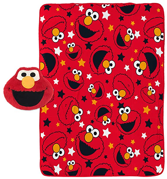 Jay Franco Sesame Street Elmo Plush Pillow and 40" Inch x 50" Inch Throw Blanket - Kids Super Soft 2 Piece Nogginz Set (Official Sesame Street Product)