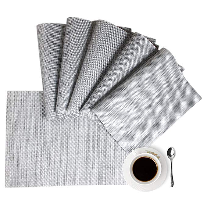 HQSILK Placemats, Table Mats,Placemat Set of 8 Non-Slip Washable Place Mats,Heat Resistant Kitchen Tablemats for Dining Table (Gray)