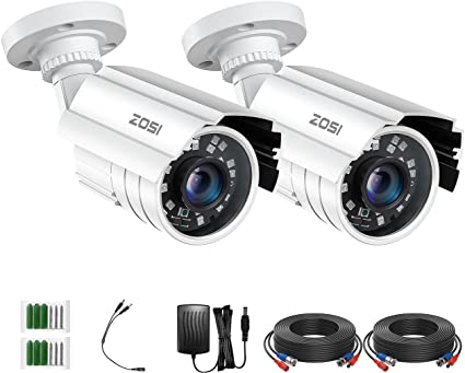 ZOSI 2 Pack 2MP 1080p HD-TVI Home Security Video Camera Outdoor Indoor 1920TVL,24PCS LEDs,80ft Night Vision, 90°View Angle, Weatherproof Surveillance CCTV Bullet Camera