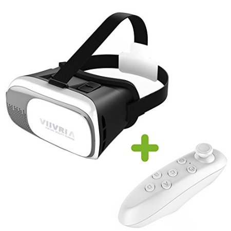 VIIVRIA 3D VR Box Virtual Reality Headset 3D Googles Video Movie Game Glasses  Mini Bluetooth Remote2nd VR GlassesWhite Remote
