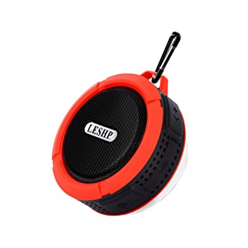 LESHP Portable Waterproof Bluetooth Speaker with Suction Cup/Hands-Free Speakerphone/Mic for Shower, Travel, Hiking, Riding, Running, Car, Outdoor and Indoor Activities