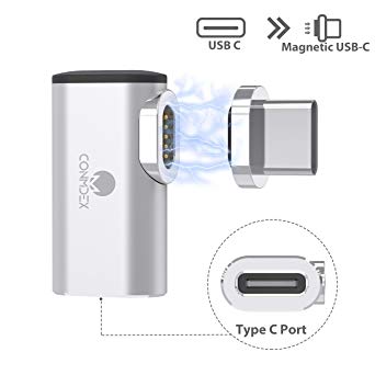 CONMDEX USB C Magnetic Converter Adapter Type C to Magnetic Type C Converter 4.3A Fast Charging Compatible Macbook Pro 2017/2016, ChromeBook, Galaxy S8, Moto Z and Other Type C Device (Silver)