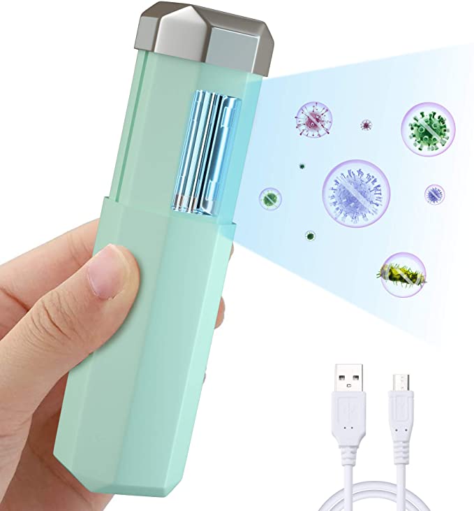 Yoassi UV Light Sanitizer, Portable UV Travel Wand Handheld Retractable Air Purifier Light for Household Hotel Car Pet Toy Phone, Green