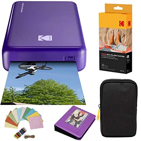 KODAK Mini2 Instant Photo Printer (Purple) Deluxe Bundle   Paper (20 Sheets)   Deluxe Case   Photo Album   Hanging Frames