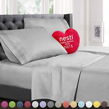 Bed Sheet Bedding Set, RV Short Queen, Silver, 100% Soft Brushed Microfiber Fabric Deep Pocket Fitted Sheet, 1800 Luxury Bedding Collection, Hypoallergenic & Wrinkle Free Bedroom Linen Set