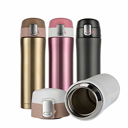 Hiwill Double Walled Vacuum Insulated Travel Coffee Mug, Stainless Steel Flask, Sports Water Bottle, 450ml