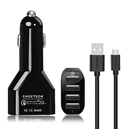 [Qualcomm Certified] CHOETECH 51W 4 Port quick charge 2.0 USB Car Charger with Auto Detect Technology for S7, S7 Edge, S6, S6 Edge, S6 Edge plus, Nexus 6, Note 5 and more