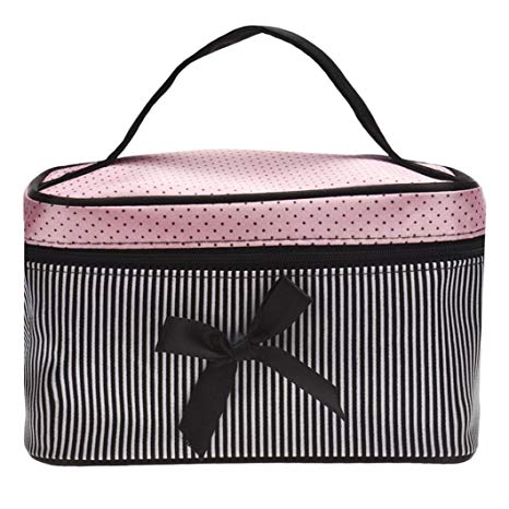 Cosmetic Bag,YJM Square Bow Stripe Cosmetic Bag (Black)