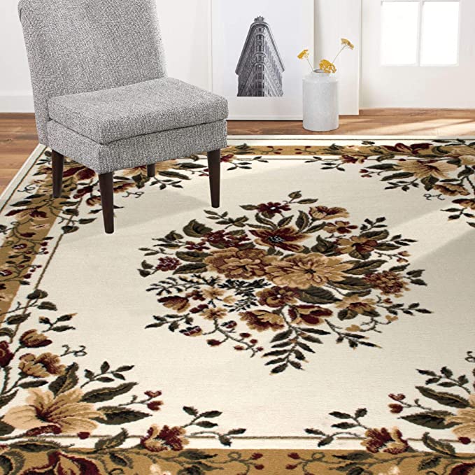 Home Dynamix Optimum Caspian Area Rug, 5'2" x7'2, Traditional Medallion Floral, Ivory/Burgundy/Yellow