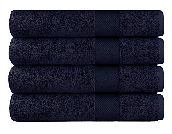 Cotton Craft - 4 Pack Luxuriously Oversized Hotel Bath Towel - Navy - 100% Ringspun Cotton - 30x58 - Heavy Weight 700 Grams - 2 Ply Construction - Highly Absorbent - Easy Care Machine Wash