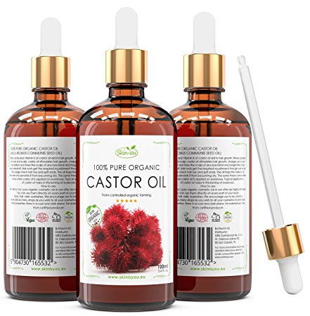 Castor Oil 100 ml 100% Pure & Organic Coldpressed | Reduces itching and swelling on the skin | Hydrates chapped lips | Fights skin disorders and infections | Heals acne | Does wonders for hair and eyelashes