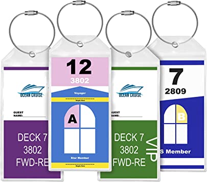 4 Pack Cruise Luggage Tag Holder Clear E-Tag Zip Seal Steel Wire Loops for Cruise Thick PVC (6.5X3.5 Inches)