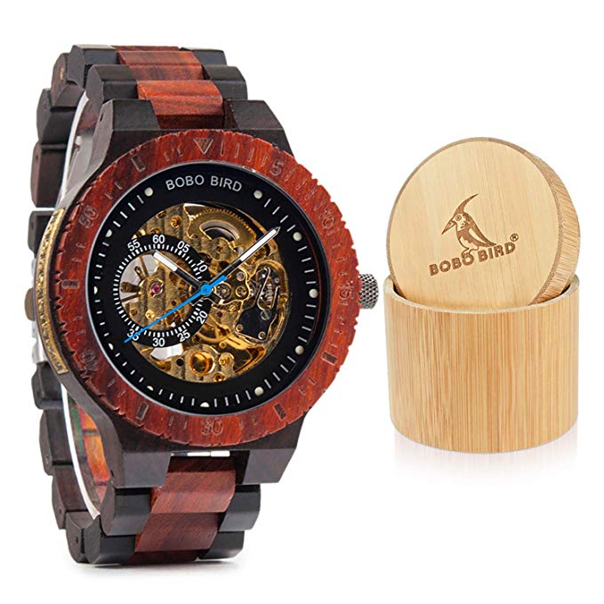 BOBO BIRD Mens Wooden Watches Luxury Mechanical Watch Lightweight Wood Band Timepieces for Men