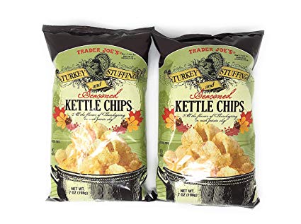 Trader Joe's Turkey and Stuffing Seasoned Kettle Chips, 2-pack. 7oz Each Bag.