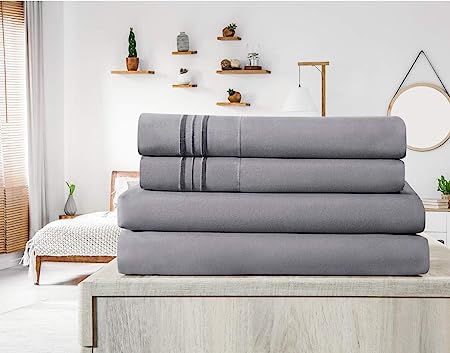 Elif Twin XL Extra Long Size Bed Sheets Set – Cooling Bedding Sets, Extra Soft - Deep Pocket, Machine Washable, Easy Care - Wrinkle Free and Fade Resistant - 3 Piece Bedding (Gray, Twin XL)