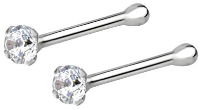 Forbidden Body Jewelry 22g Sterling Silver CZ Simulated Diamond Micro Nose Stud, 1.5mm Crystal