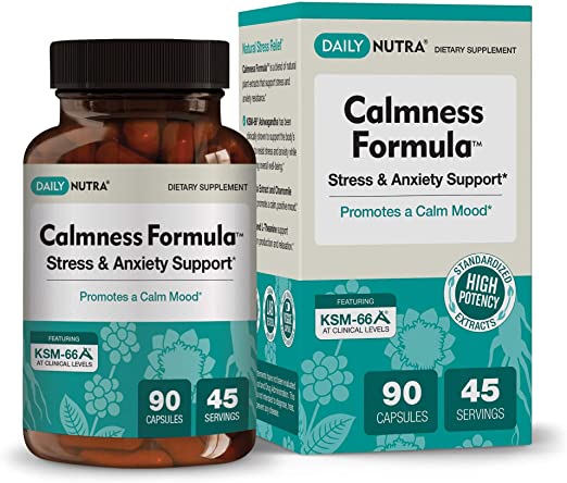 Calmness Formula by DailyNutra - Stress and Anxiety Relief Supplement - Promotes a Natural Calm Mood | Effective & Safe - Featuring Clinically Studied KSM-66 Ashwagandha (90 Capsules)