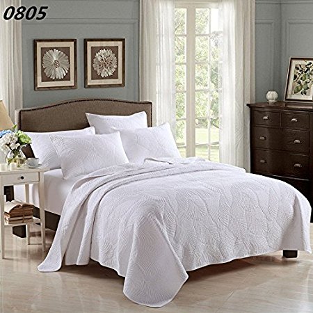 Brandream White Beige Vintage Floral Comforter Set Queen Size Bed Quilt Set (White Palm)