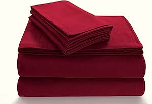 Tribeca Living SOLFL170SSQUDR Solid 5-Ounce Flannel Extra Pocket Deep Red, Queen Sheet Set