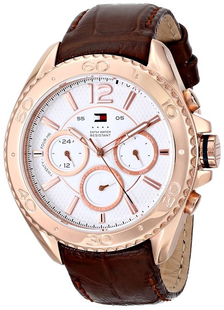 Tommy Hilfiger Men's 1791031 Rose Gold-Tone Watch with Brown Leather Band