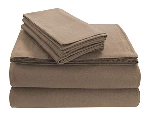 TRIBECA LIVING SOLFL170SSQUCA Solid 5-Ounce Flannel Extra Deep Pocket Sheet Set Queen Cashmere