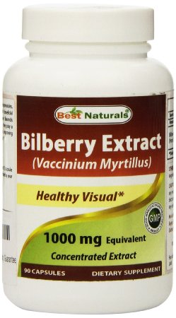 Bilberry Extract 1000 Mg 90 Capsules By Best Naturals - Manufactured in a USA Based GMP Certified Facility and Third Party Tested for Purity Guaranteed