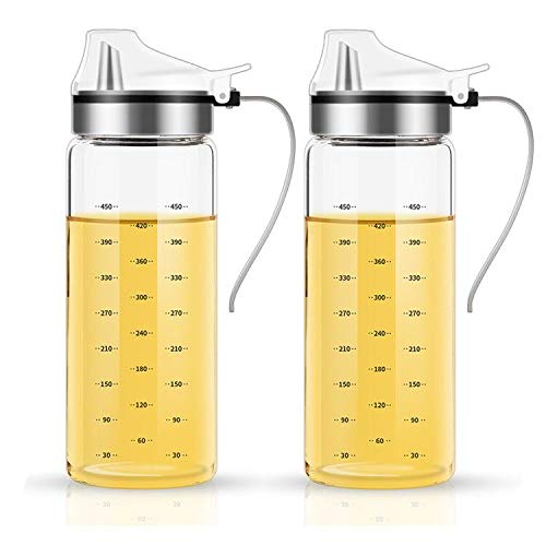 (2 Pack) Olive Oil Dispenser Bottle,Oil and Vinegar Dispenser with Handle and Cap 17 Oz,Salad Dressing Cruet Glass Bottle,Lead-Free Glass Oil Dispenser for Kitchen