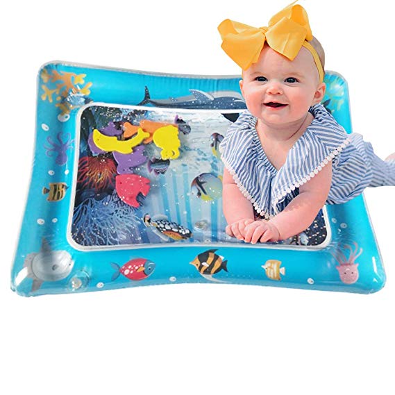 BOMPOW Baby Inflatable Tummy Time Water Play Mat Infants Toddlers Perfect Fun time Play Activity Mat for Your Baby Stimulation Growth Skill (Oblong)