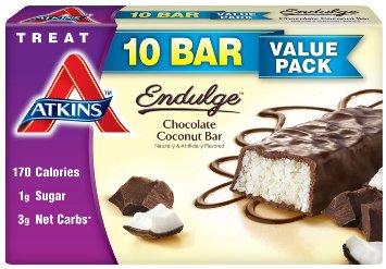 Atkins Endulge Treats, Chocolate Coconut Bar, 1.4oz Bar, 10 Count