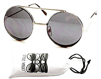 V137-vp Flip Up/Out/Detachable 2" Width Round Metal Django Sunglasses