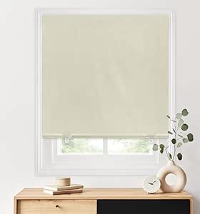 LazBlinds 100% Blackout Roller Shades, No tools No Drill Cordless Blinds for Windows, Thermal Insulated UV Protection Privacy Window Shades for Bedroom (48''W x 72''H, Cream)