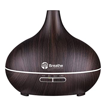 Breathe Essential Oil Diffuser | 550ml Diffusers for Essential Oils with Measuring Cup & Cleaning Kit | 16 LED Color Light Options, 4 Timer Settings, 2 Mist Outputs, Auto Power Off | Espresso
