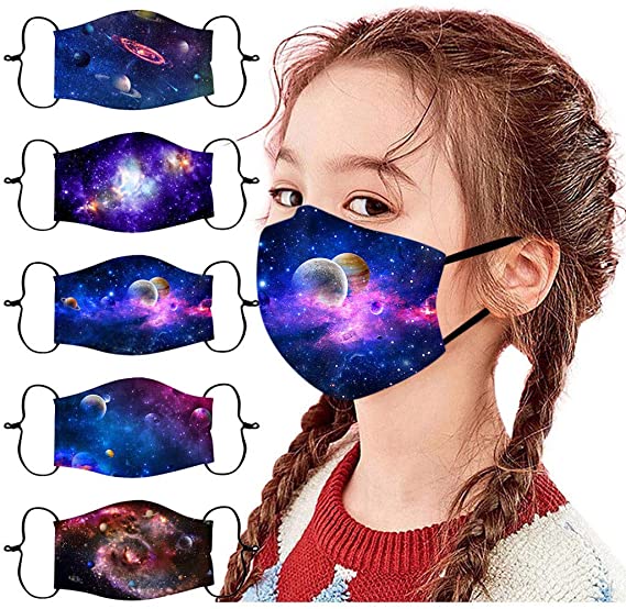 Kids Face Mask, 5/6 Pcs Childrens Washable Reusable Cloth Face Mask Dust Protection with Adjustable Earloop for Boys Girls