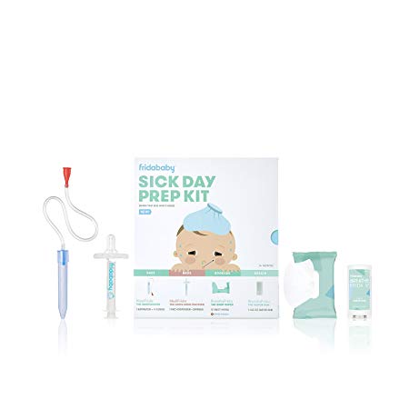 Baby Sick Day Prep Kit by Fridababy - Includes NoseFrida Nasal Aspirator, Medifrida Pacifier Medicine Dispenser, BreatheFrida Vapor Chest Rub   Snot Wipes. Soothe stuffy noses for Babies with a Cold.