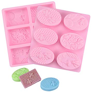 2 Pcs SJ 3D Bee Silicone Molds, Honeycomb Molds for Soaps, Cake Baking Mold, Candle Mold Resin Mold for Homemade Craft (oval & square, pink)